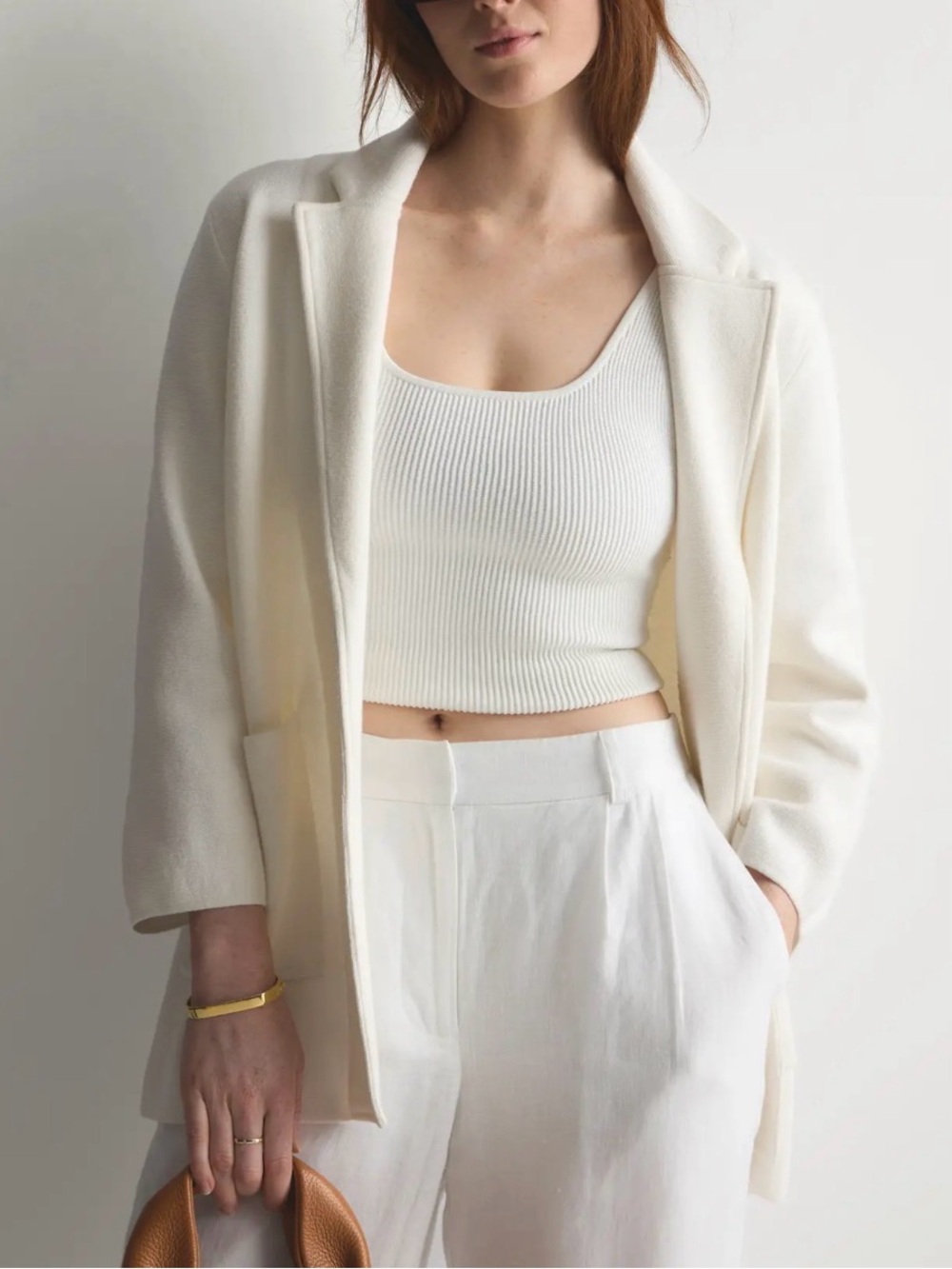Quince 100% Organic Cotton Knit Blazer, Relaxed Fit Ivory Knit Blazer